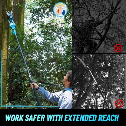 Cordless Pole Chainsaw 2-in-1 with 6" Brushless Chain, 16-Foot Max Reach, 2.0Ah Battery, Extendable Pole Saw for Tree Pruning and Wood Cutting