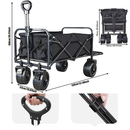 Folding Wagon Cart Heavy Duty 1100 LB Capacity Collapsible Garden Cart with Silent Swivel Wheels Tailgate for Camping Beach Picnic Shopping Outdoor