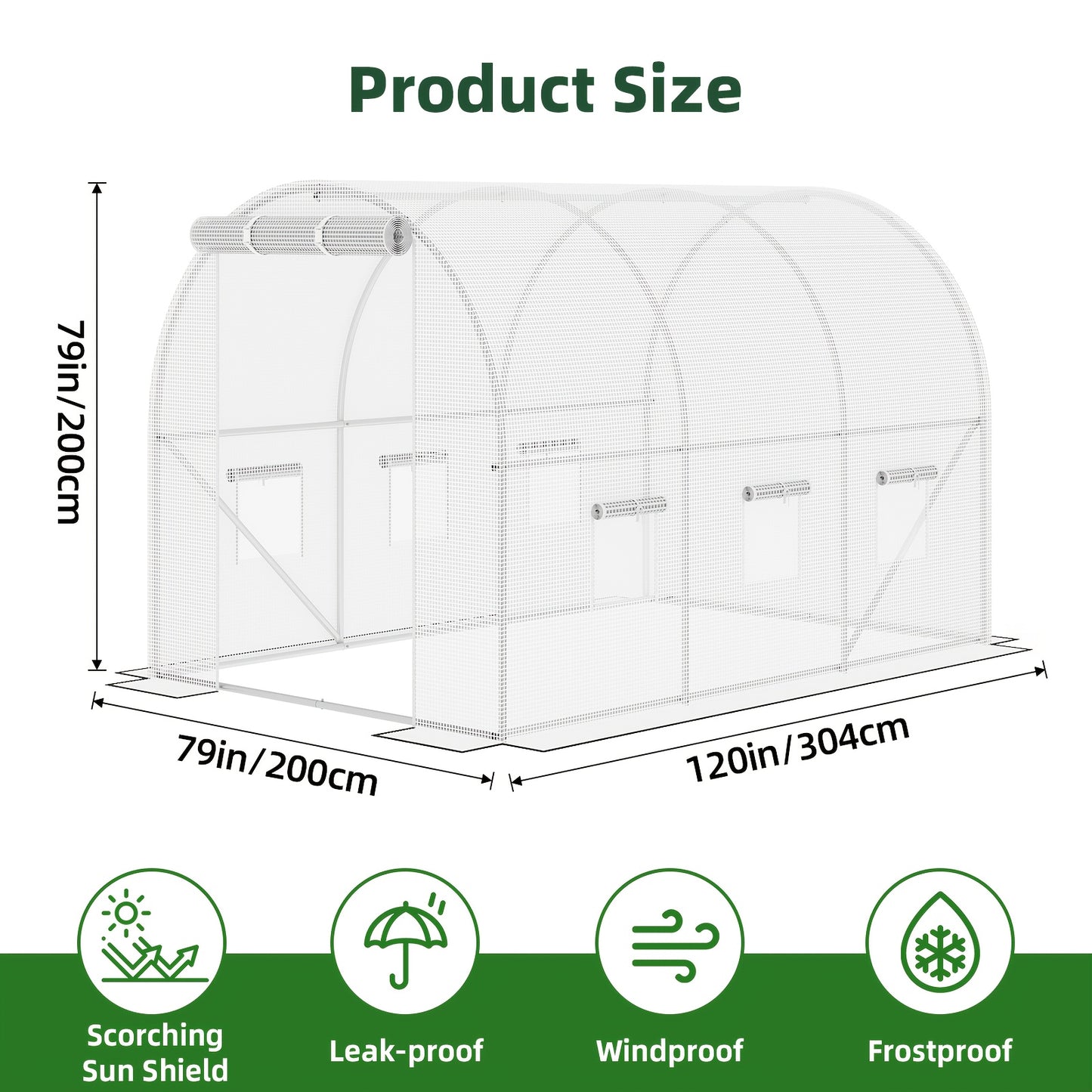 Outdoor Walk-In Greenhouse 10x6.6x6.6 FT – Dual Zippered Screen Doors, 6 Screen Windows & Reinforced Frame, Heavy-Duty Plastic Plant Warm House for Garden & Backyard, Green & White