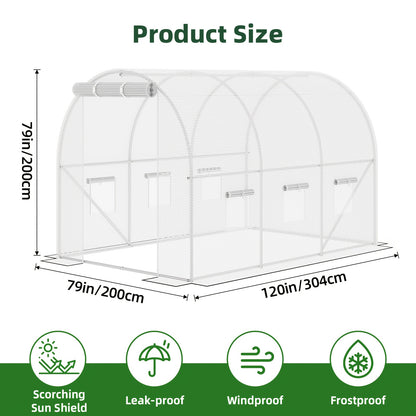 Outdoor Walk-In Greenhouse 10x6.6x6.6 FT – Dual Zippered Screen Doors, 6 Screen Windows & Reinforced Frame, Heavy-Duty Plastic Plant Warm House for Garden & Backyard, Green & White