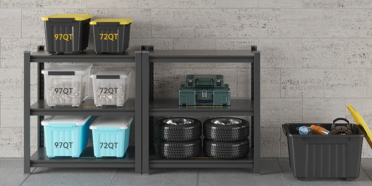 Stackable Storage Bins with Lids and Wheels | 72QT & 97QT Heavy Duty Bins | 4 or 6 Pack | 220LB Capacity | Clear, Blue/White, Black/Yellow