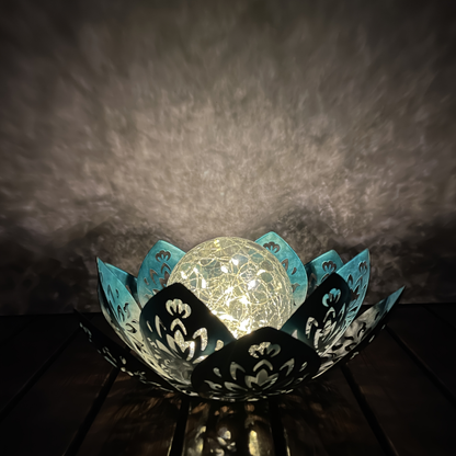 Solar Garden Light Lotus Flower LED Step Light Outdoor Cracked Glass Ball IPX4 Waterproof Lawn Yard Pathway Staircase Corridor Decor – Azure Blue Purple Gray