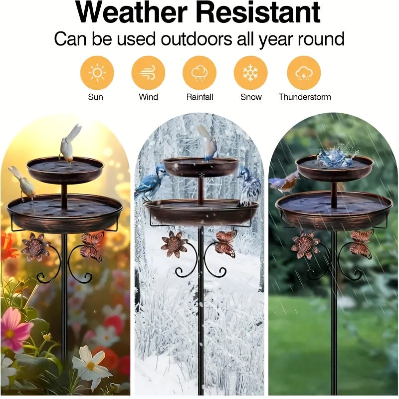 Bird Bath | Heavy Duty Metal Double Layer 5-Claw Base Garden Courtyard