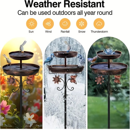 Bird Bath | Heavy Duty Metal Double Layer 5-Claw Base Garden Courtyard