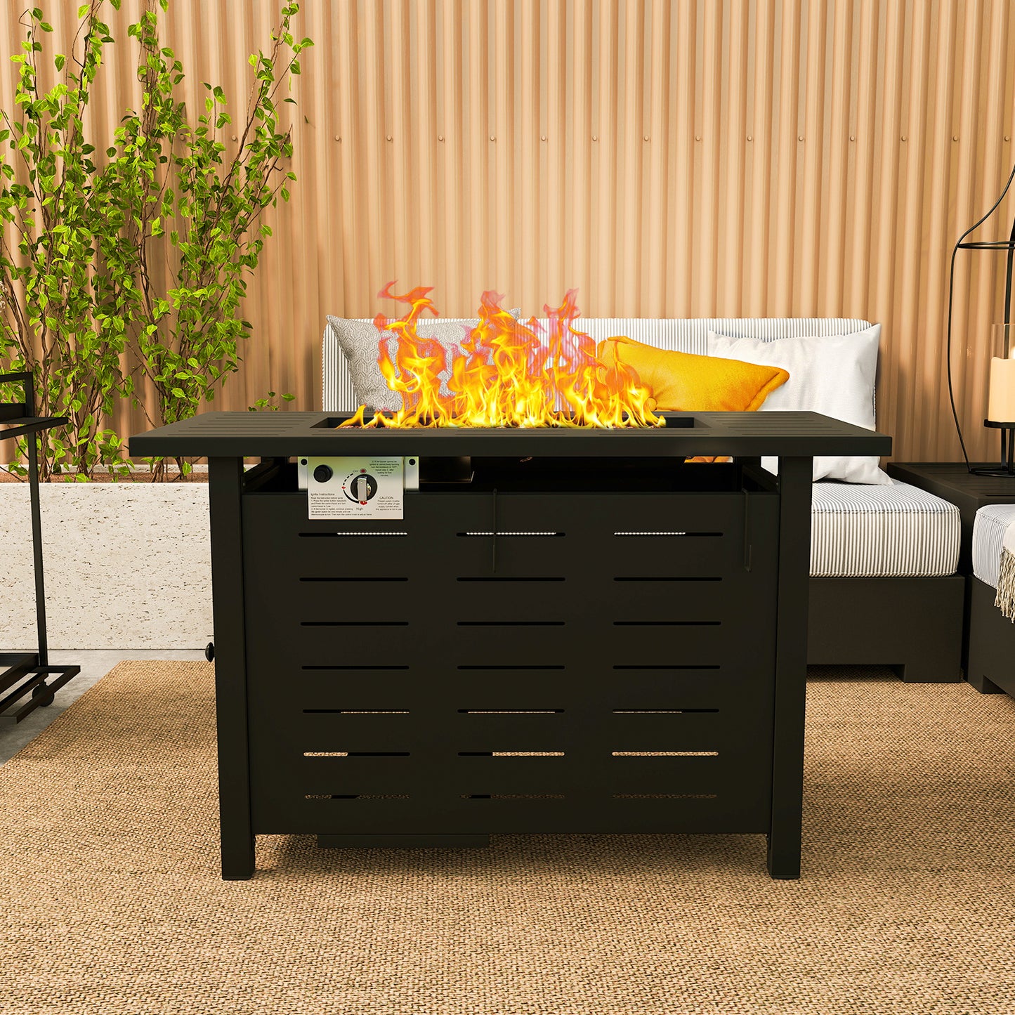 Propane Fire Pit Table Outdoor 50,000 BTU Gas Fire Table with Lid Lava Rocks & Waterproof Cover for Patio Backyard Deck Black Brown 40"/44"