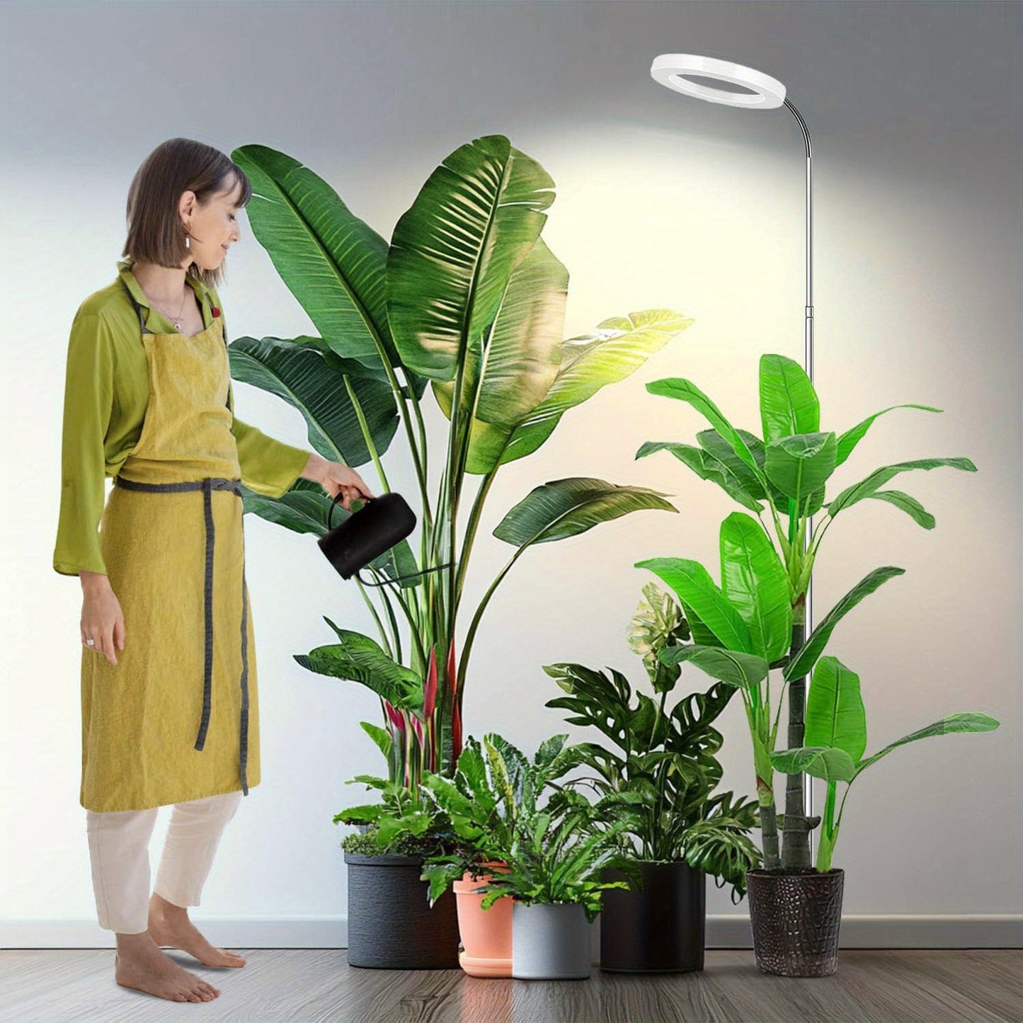 Plant Light Full Spectrum Gooseneck 360° | 3 Color Modes 10 Dimming Levels 3/6/12H Timer 65'' Telescopic Pole | Indoor Grow Lamp Large Plants Black White