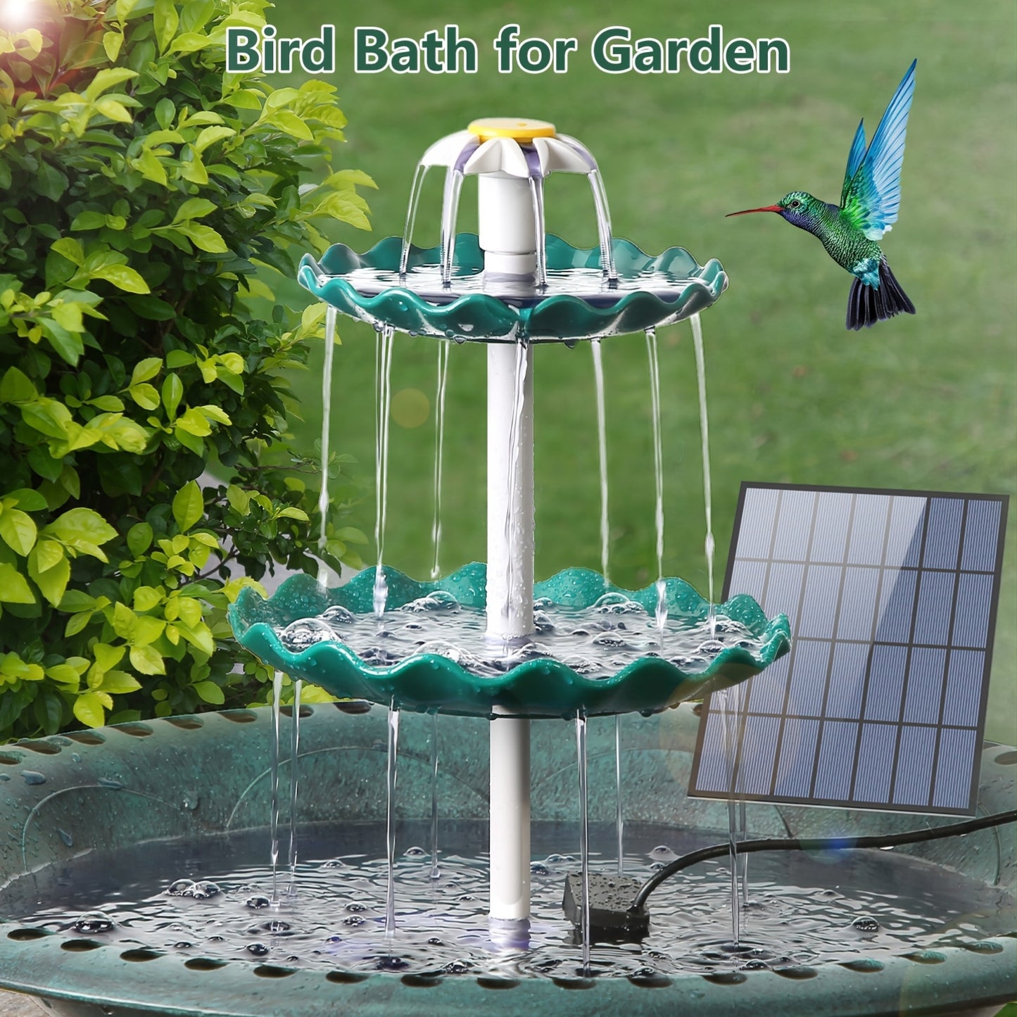 Bird Bath Fountain Solar 3-Tier – Outdoor Garden & Courtyard Decor