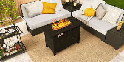 Propane Fire Pit Table Outdoor 50,000 BTU Gas Fire Table with Lid Lava Rocks & Waterproof Cover for Patio Backyard Deck Black Brown 40"/44"