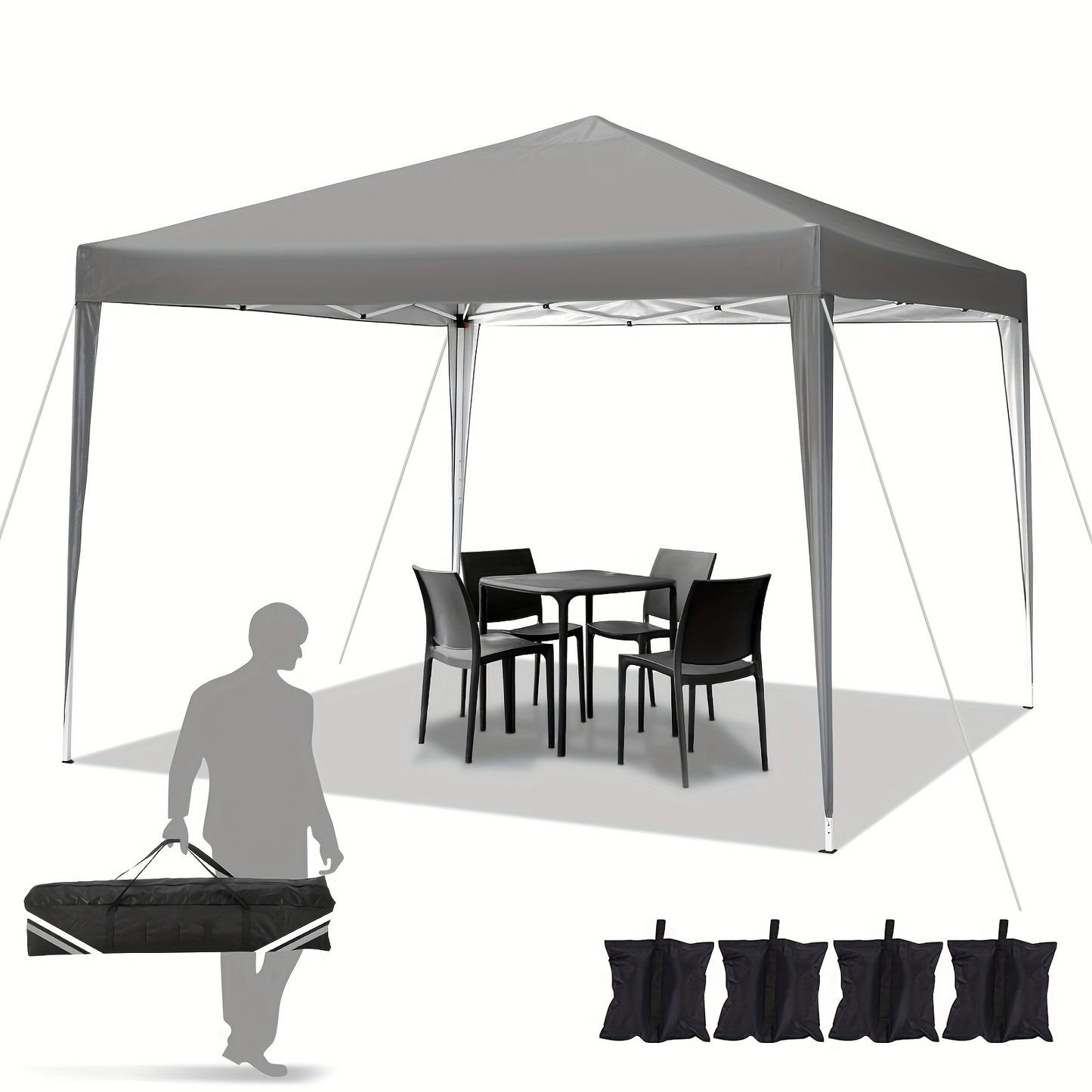 Pop Up Canopy Tent 10x10ft UPF50+ Waterproof Portable Gazebo Sandbags