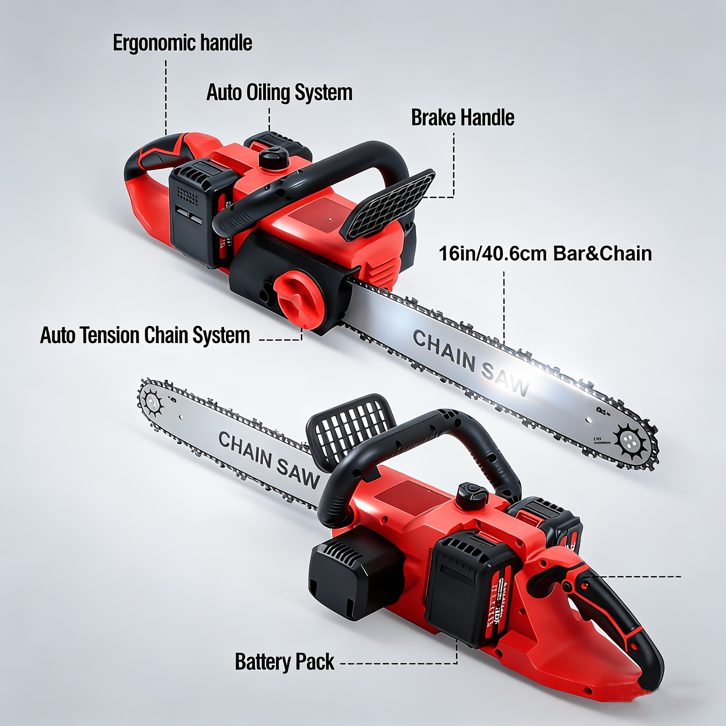 Brushless Cordless Chainsaw 42V 1500W – 16-Inch Battery Powered Chainsaw Kit with 3 Chains, 45-80 Min Runtime, Wood Cutting & Tree Trimming
