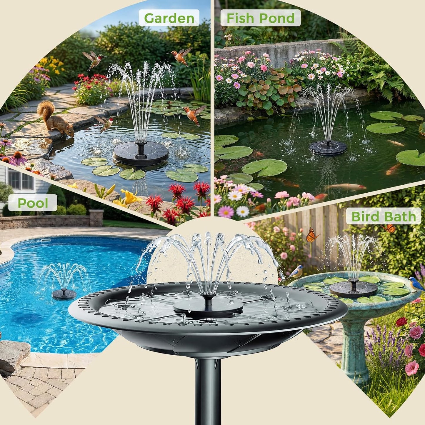 Floating Fountain Pump Solar IP65 with Replacement Nozzles Black