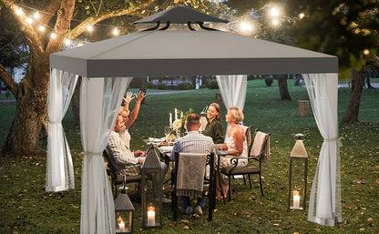 Gazebo with Mosquito Netting Steel Frame | Backyard Garden BBQ Party