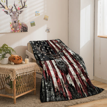 Deer Pattern Flannel Throw Blanket 200-250GSM Soft Warm