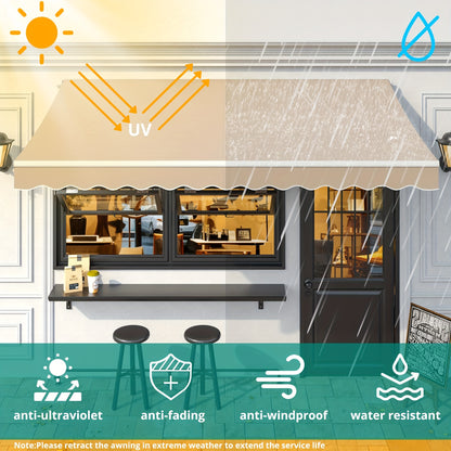Retractable Awning Patio Manual Crank Aluminum UPF80+ Waterproof
