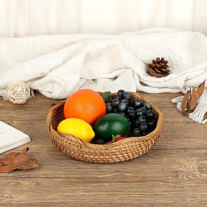 Rattan Tray Bowl - 8.5 Inch Hand Woven Natural Wicker Basket Tray for Fruit, Bread, Keys, Tabletop Decor, Kitchen, Entryway & Living Room