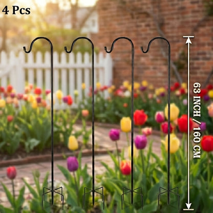 Shepherd Hooks 4 Pack Heavy Duty Metal Garden Stakes for Hanging Plant Baskets Solar Lights Bird Feeders Wind Chimes Outdoor Decor 47 & 63 Inch