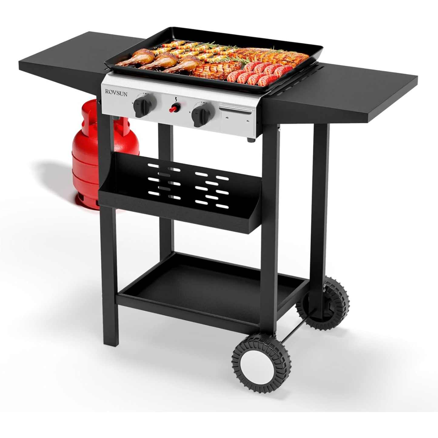Flat Top Griddle Propane Tabletop 2 or 4 Burner, 20000 BTU Portable Gas Grill with Nonstick Enamel Tray, Piezo Ignition, 246 Sq In Cooking Surface for Camping BBQ Tailgating Backyard