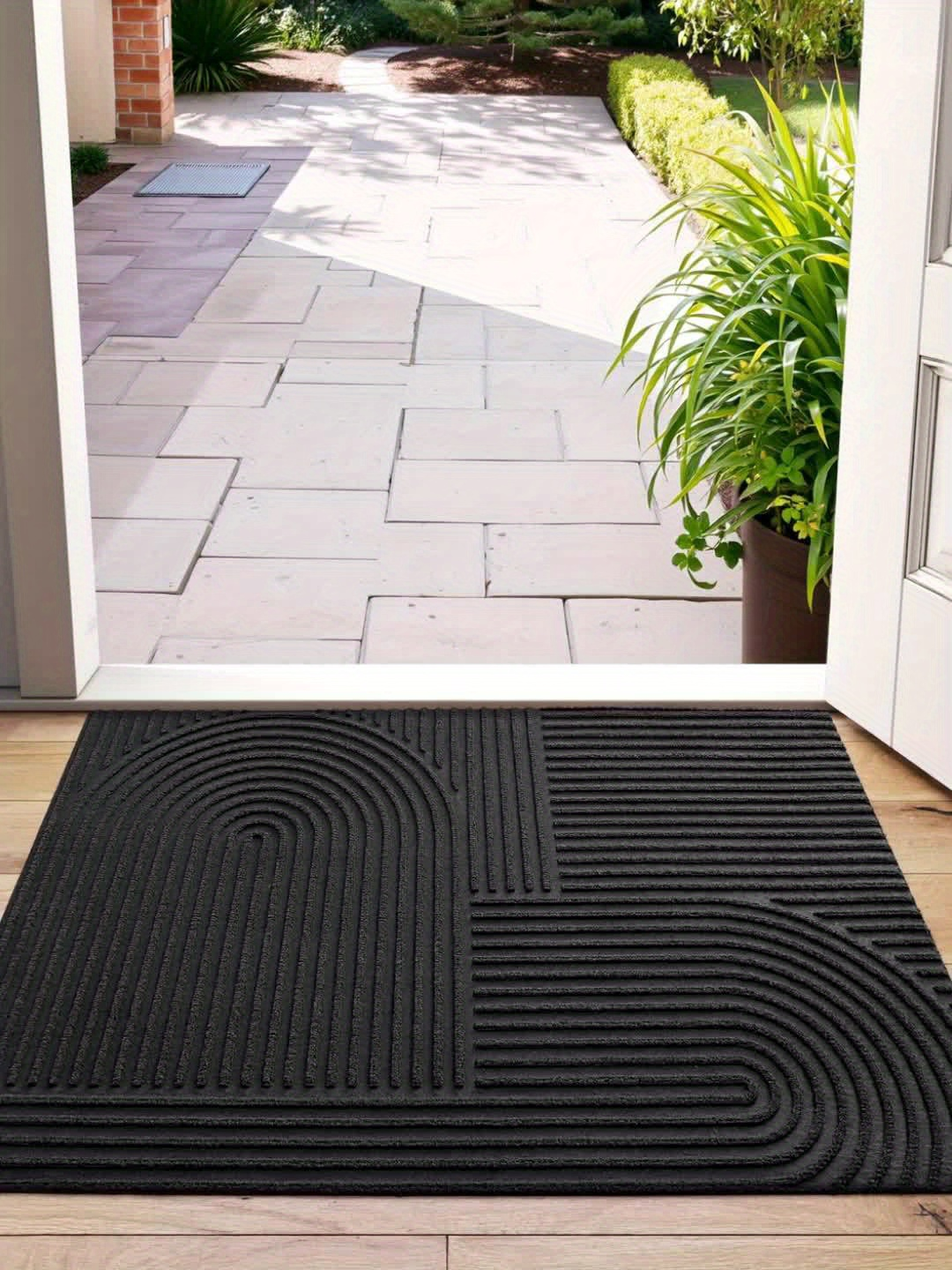 Non-Slip Door Mat Geometric Entryway Rug Indoor Outdoor Low Profile Floor Mat for Front Door Patio Home Decor