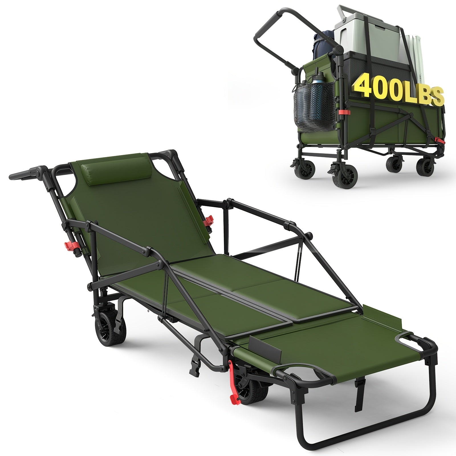 Folding Wagon 2-in-1 Convertible Beach Chair 650LBS | All-Terrain Utility Cart Camping Beach Garden Shopping