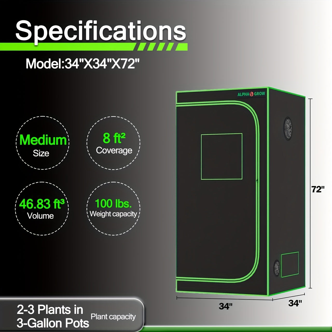 Indoor Grow Tent 1680D Lightproof with Viewing Window, Floor Tray & No-Tool Assembly, Hydroponic Setup for Seedling & Vertical Flowering, Multiple Sizes 2x2 to 4x4ft