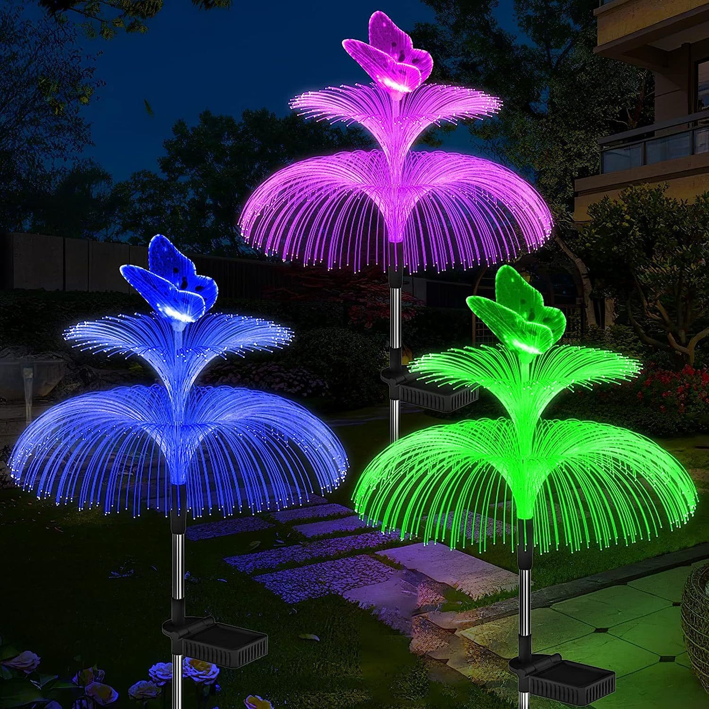 Solar Jellyfish Butterfly Garden Lights 4-Pack Color Changing