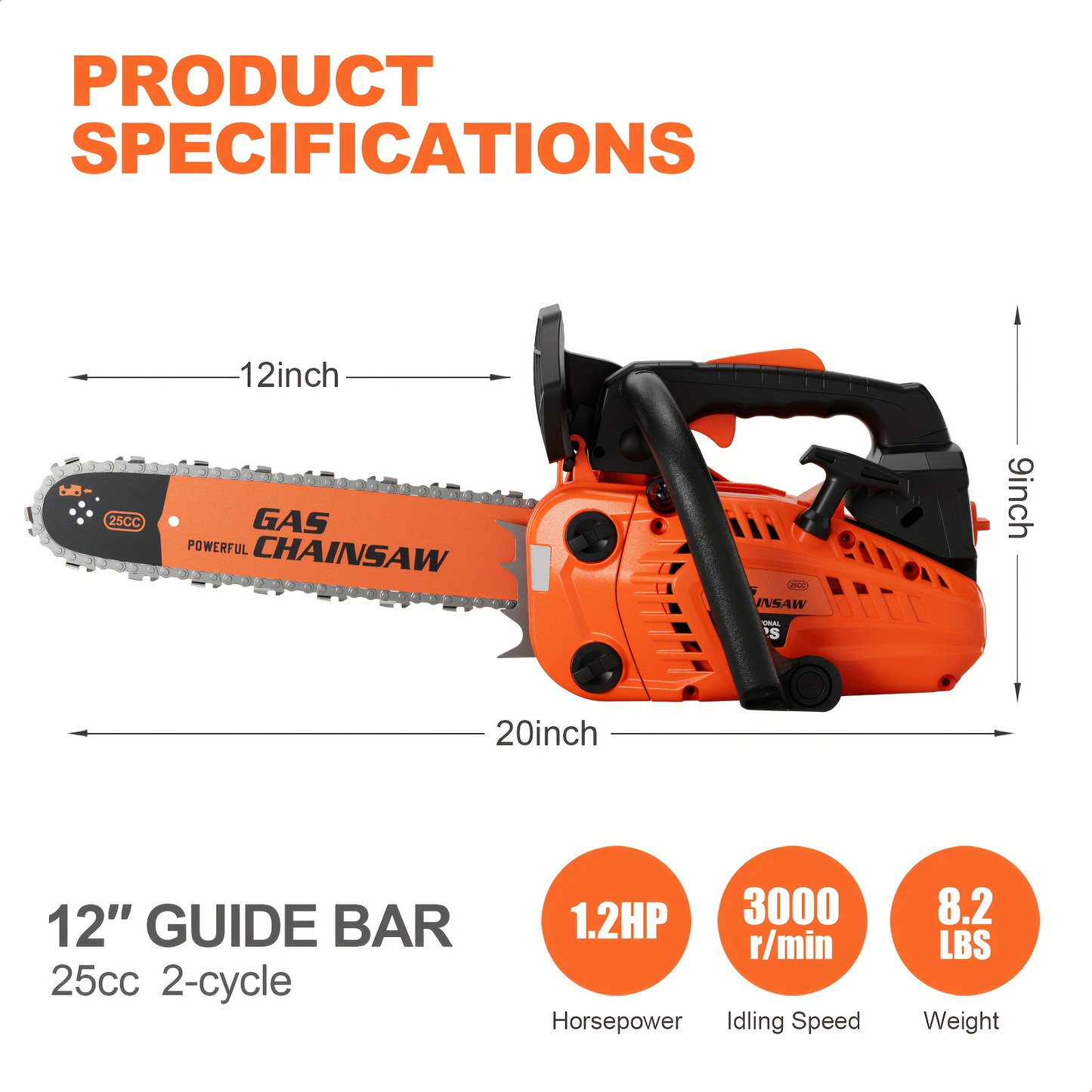 Gas Chainsaw Set – 12-Inch 25CC Pruning Saw & 20-Inch 62CC Heavy-Duty Log Cutting Chainsaw, Choose by Need