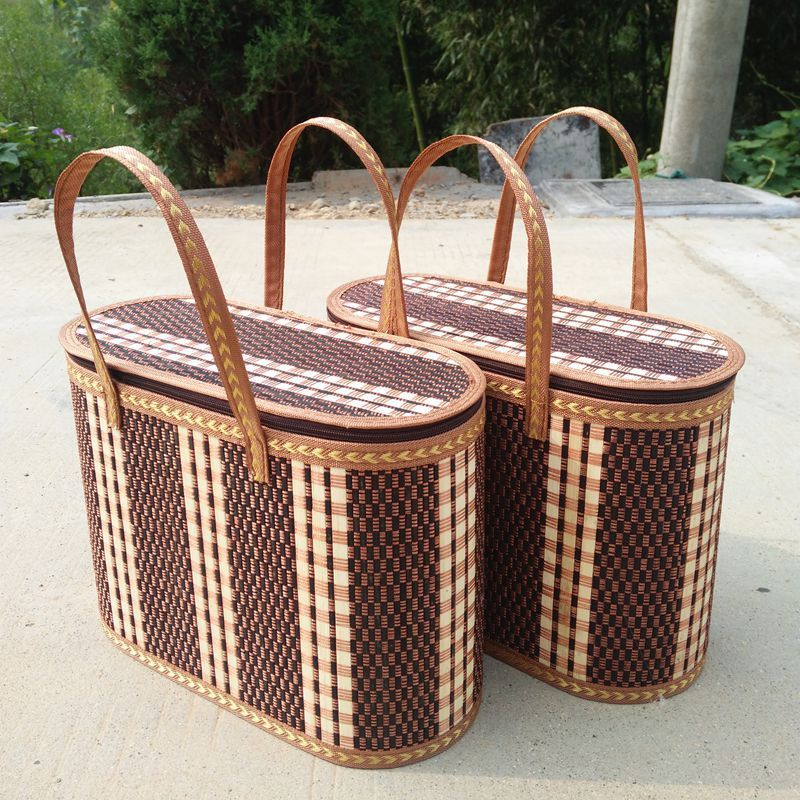 Storage Basket Woven Cotton Rope Organizer Basket with Handle – Collapsible Handcrafted Picnic Basket for Home Decor, Nursery, Laundry & Shelf Organizing