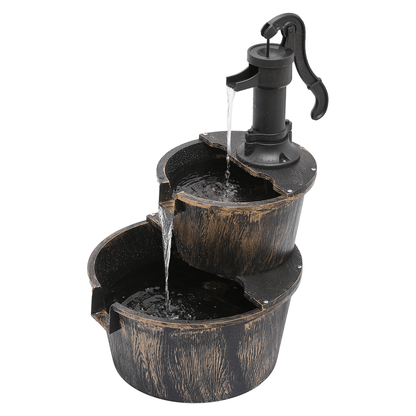 Outdoor Water Fountain | 2-Tier Barrel Waterfall Patio Garden Decor