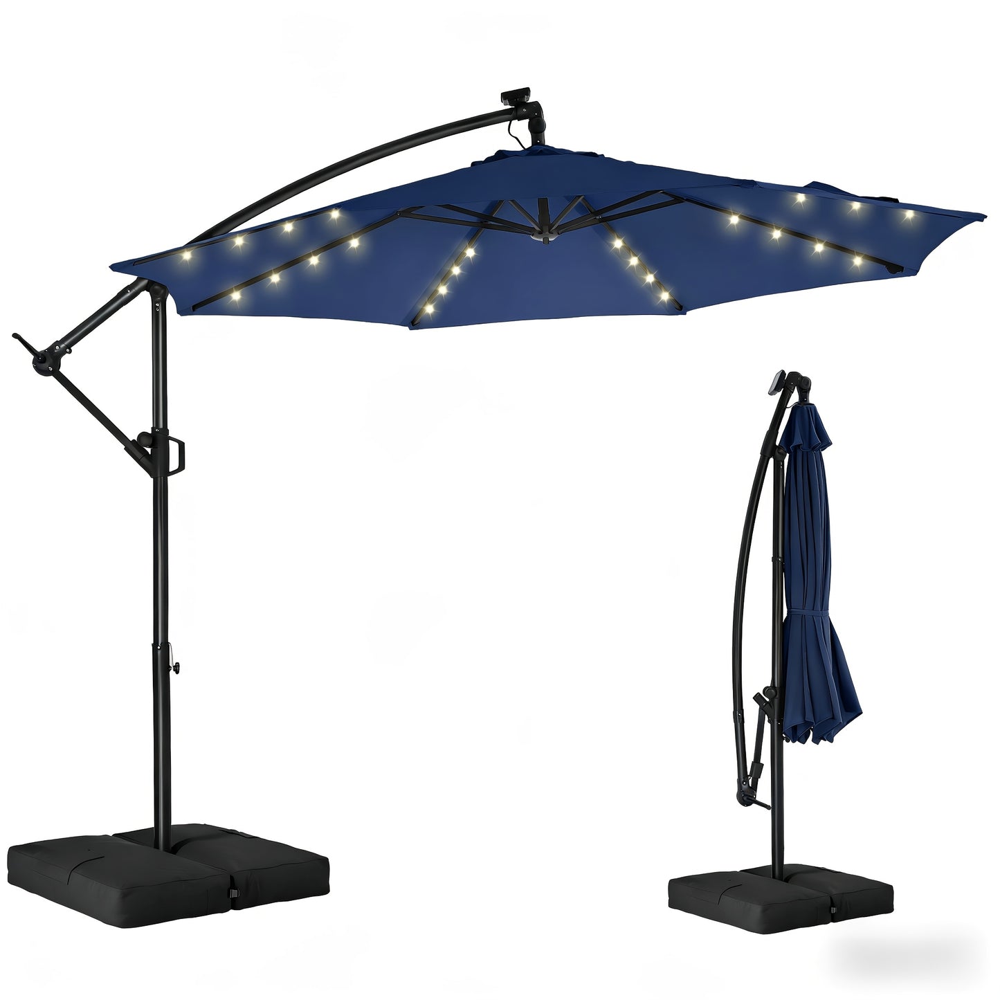 Solar Patio Umbrella 10FT Offset Cantilever LED Lights UPF50+ UV