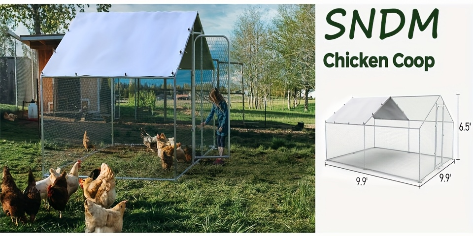 Metal Chicken Run Outdoor Poultry Cage Large Walk-in Enclosure for Chickens Ducks Rabbits UV-Resistant Weather-Resistant Mesh Walls Secure Latches Easy-Access Doors No Electricity Needed