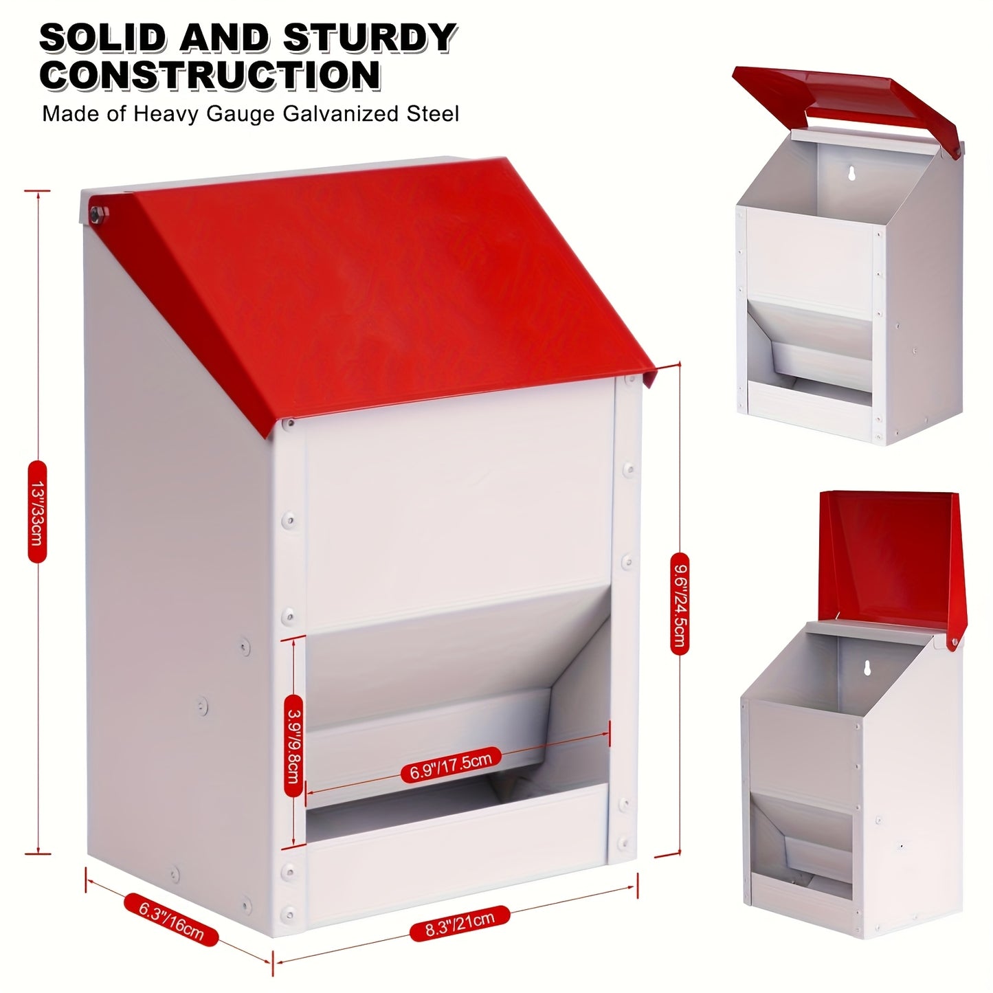 Chicken Feeder | Automatic Metal Galvanized Waterproof Wall Mount Coop