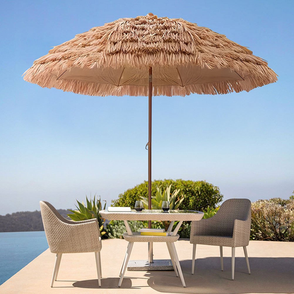 Thatch Tiki Umbrella 7.5 Ft Outdoor Patio Umbrella UV Protection Steel Pole Push Button Tilt Reclining Canopy for Patio Pool Garden Beach Backyard