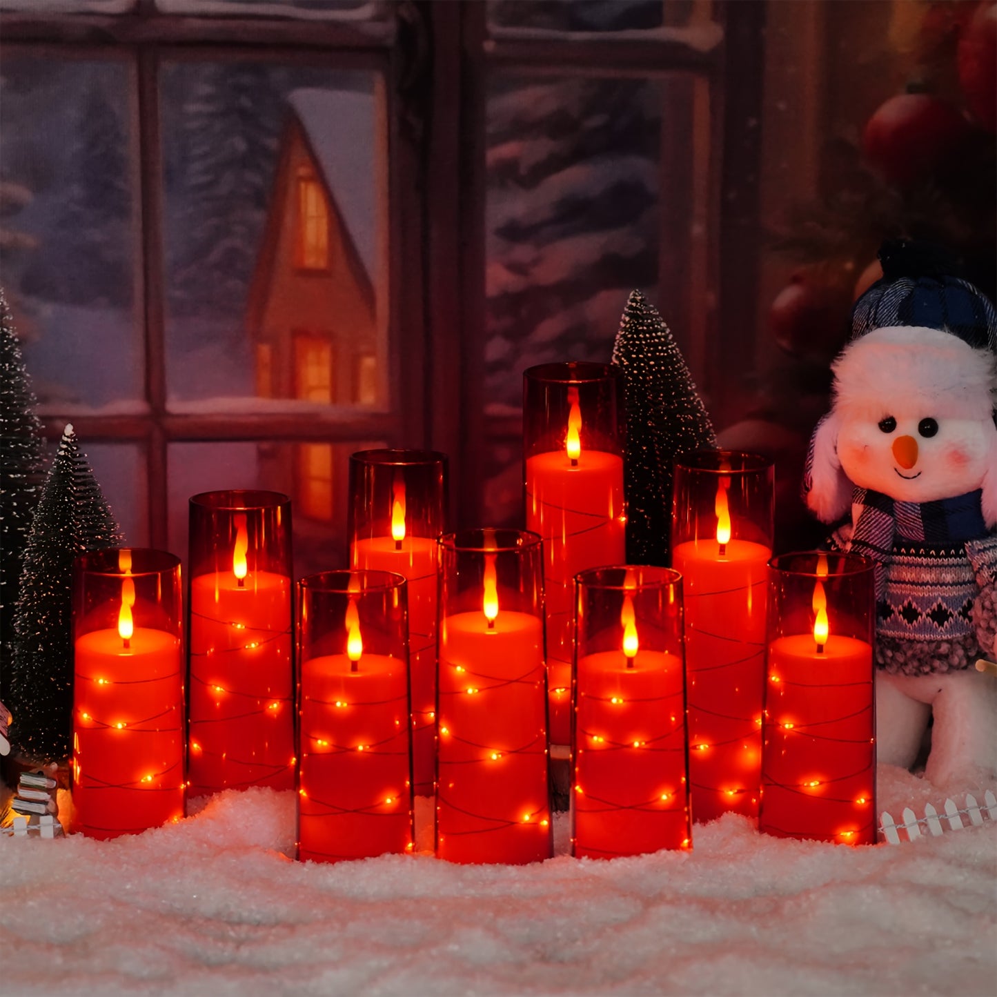 Flameless LED Candles with Remote Control Timer and Star String Lights Set of 5 or 7 Pillar Candles for Wedding Garden Home Decor Anniversary Gift Grey Ivory Gold Red
