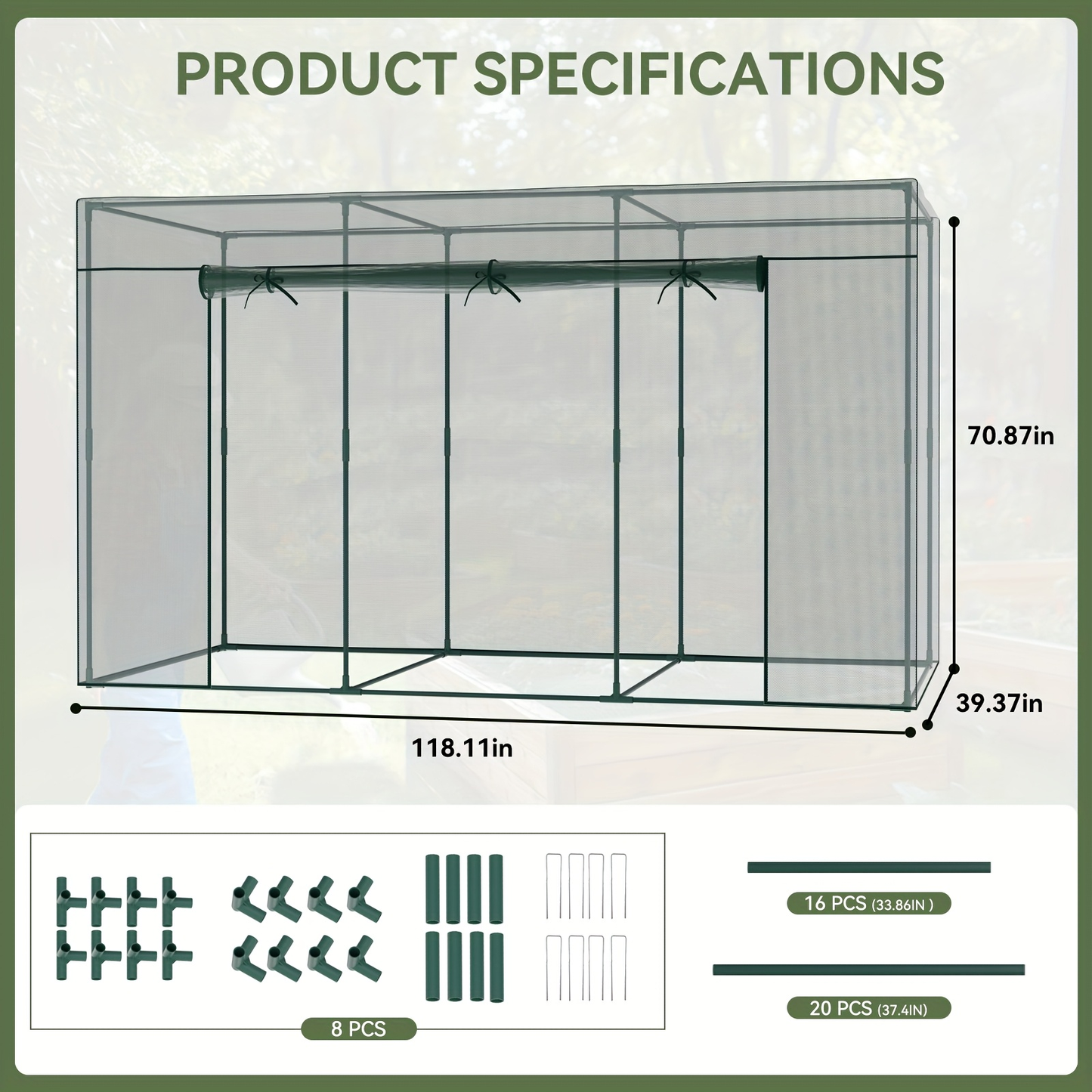 Plant Protection Tent Crop Cage with Zippered Door & Square Frame, Raised Garden Bed Cover Wind-Resistant for Outdoor Vegetables, Flowers & Herbs, Multiple Sizes