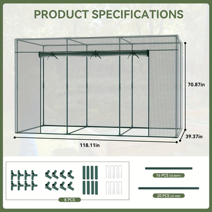 Plant Protection Tent Crop Cage with Zippered Door & Square Frame, Raised Garden Bed Cover Wind-Resistant for Outdoor Vegetables, Flowers & Herbs, Multiple Sizes