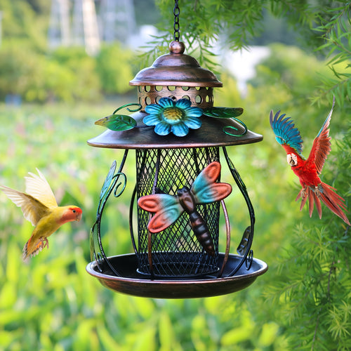 Wild Bird Feeder | Iron Mesh Hanging Dragonfly Butterfly Garden Patio