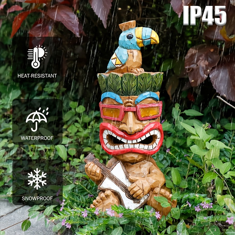 Hawaiian Tiki Statue Standing Resin Totem Pole | Woodcarving Tribal Figure Outdoor Decor for Terrace Bar Party Unique Gift