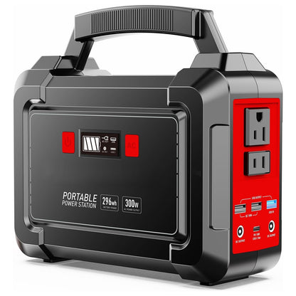 Portable Power Station 300W 296Wh Solar Generator LiFePO4 Battery Backup with AC Outlet USB QC3.0 for Camping RV Travel Home Emergency Outdoor