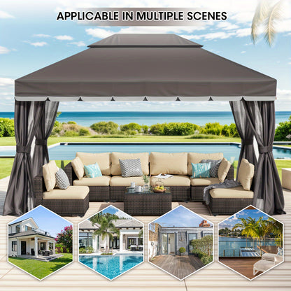 Patio Gazebo 10x13 FT Heavy Duty Double Roof with Mosquito Netting