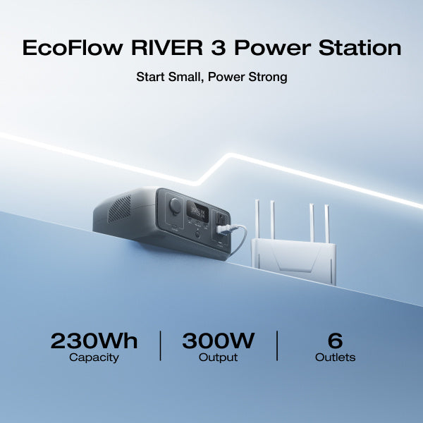 LiFePO4 Power Station 230Wh EcoFlow RIVER 3 – 300W (600W X-Boost), 1Hr Fast Charge, UPS <20ms, <30dB Quiet, 6 Outputs for Camping, Home & Emergency