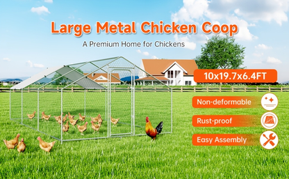 Dog Kennel Outdoor Large Metal Walk-in Chicken Run Pen Poultry Cage with Anti-UV Cover Movable Rack or Dolly 2 Sizes for Farm Backyard Chickens Dogs Rabbits