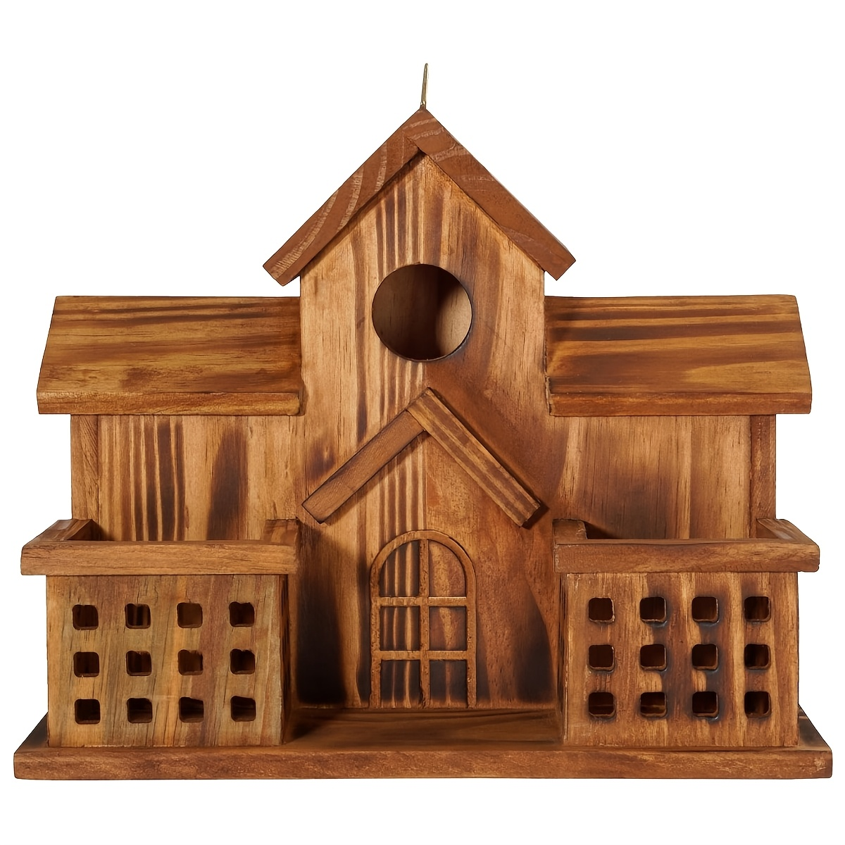 Hummingbird House Outdoor Large Birdhouse with Feeder, 3-Hole Natural Handmade Wood Bird House for Bluebird, Backyard Garden Decor, Living & Feeding Two-in-One