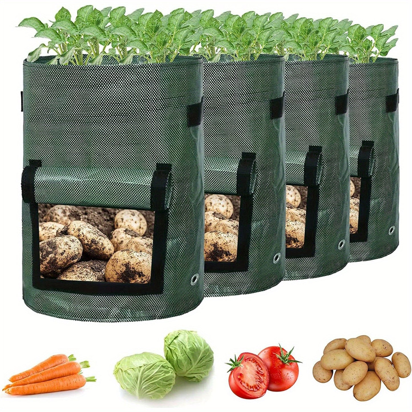 Potato Grow Bags with Harvest Flap & Handles 4pcs 7 Gallon | No-Dig Harvest Window | Vegetable Planter for Potatoes Onions Tomatoes Carrots Indoor Outdoor