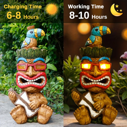 Hawaiian Tiki Statue Standing Resin Totem Pole | Woodcarving Tribal Figure Outdoor Decor for Terrace Bar Party Unique Gift