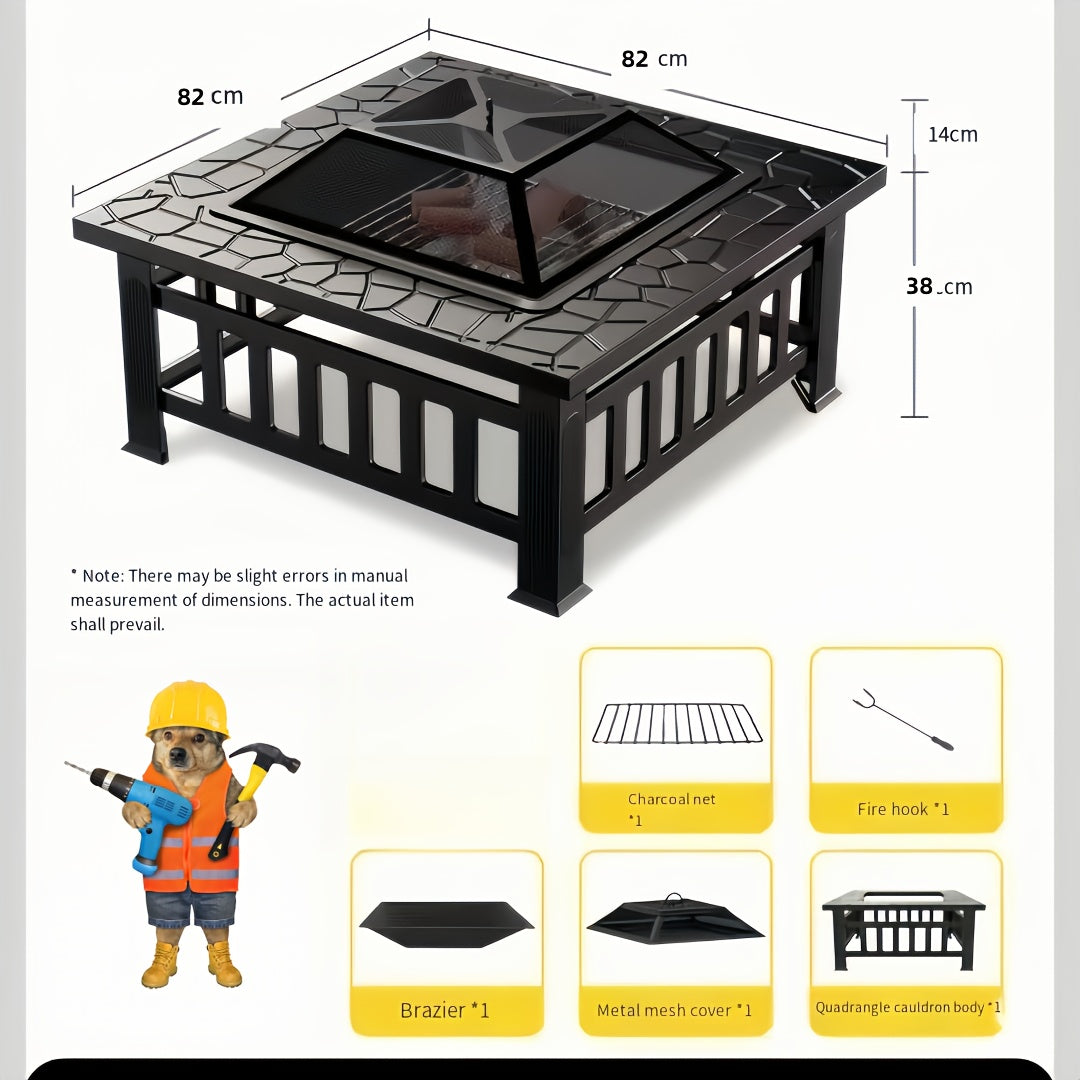 Fire Pit with Grill | Round Iron Wood Burning Patio Backyard Cooking