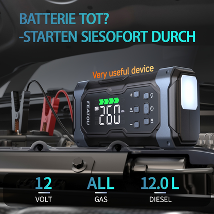 Heavy Duty Jump Starter 20000mAh 9-in-1 with Air Compressor Tire Inflator for All Gas 3.7gal Diesel Large SUV Pickup 12V USB-A USB-C Digital Display