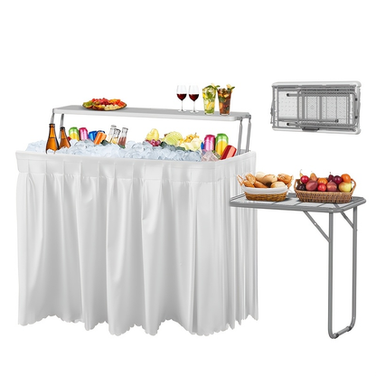 2-Tier Ice Table 40.5" Folding Bar Cooler with Drain, Skirt & Metal Shelf, Double-Layer Outdoor Beverage Station for Parties, BBQ & Camping