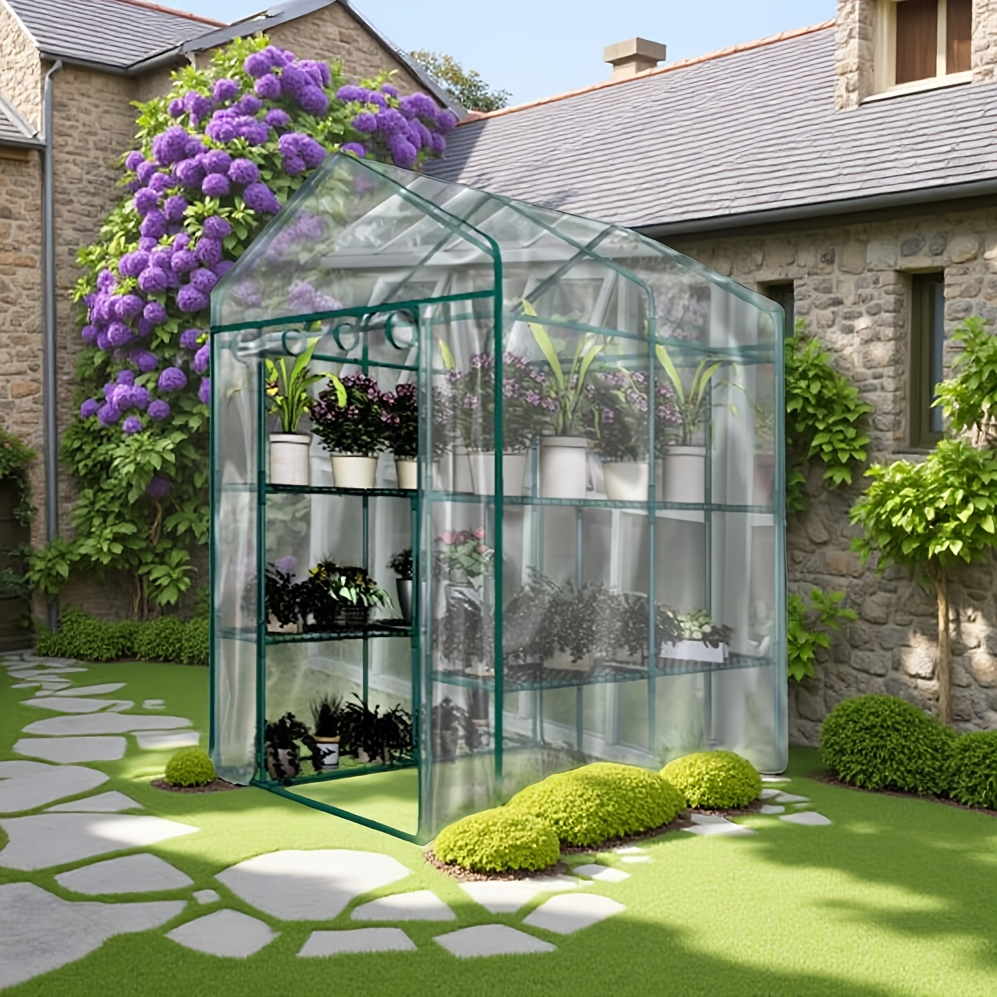 Walk-In Greenhouse Outdoor with Screen Windows – Heavy-Duty PE Cover, Portable Plant Shelter with Shelving Clips, Available in 27", 56" & 71" Sizes