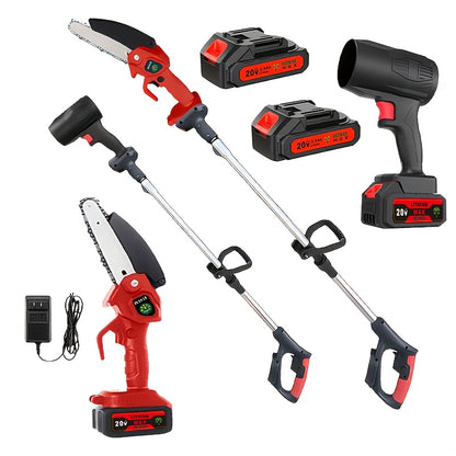Mini Chainsaw 3-in-1 Cordless Pole Saw & Electric Blower – 21V, 2 Batteries, Telescopic Design for Tree Pruning & Yard Maintenance