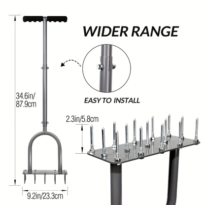 Spike Lawn Aerator with 15 Iron Spikes - Heavy Duty Metal Manual Dethatching & Soil Aerating Tool, Pre-Assembled Grass Aerator for Yard, Garden & Patio Lawn Aeration to Revive Lawn Health